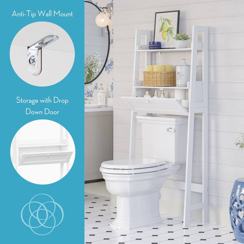 RiverRidge Amery Over the Toilet Bathroom Spacesaver Wall Medicine Storage Shelves with Drop Down Door - White