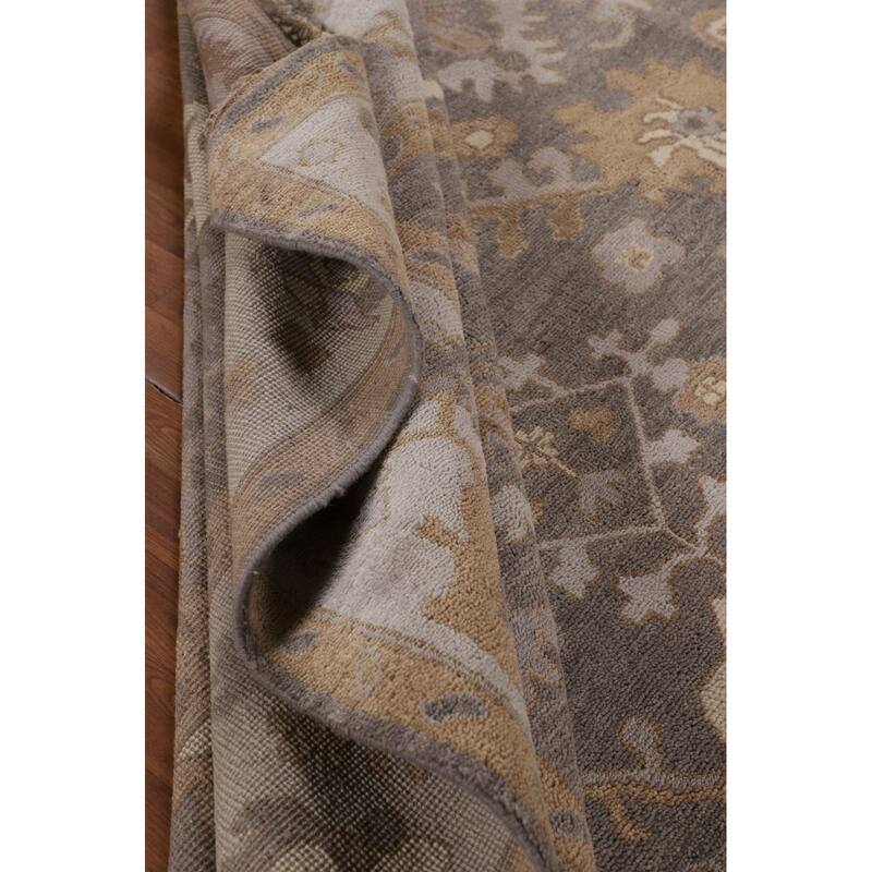 Gray Oushak Indian Area Rug Hand-Knotted Floral Wool Carpet - 9'3"x 11'7"