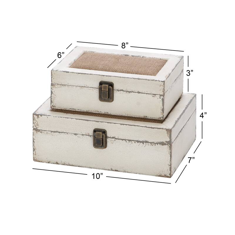 Wooden Box with Hinged Lid - Set of 2 White - Roche River Decor - 7"W x 10"L x 4"H