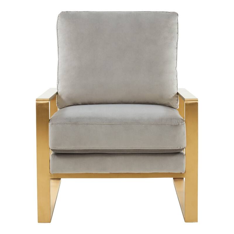 LeisureMod Jefferson Modern Velvet Accent Armchair With Gold Base