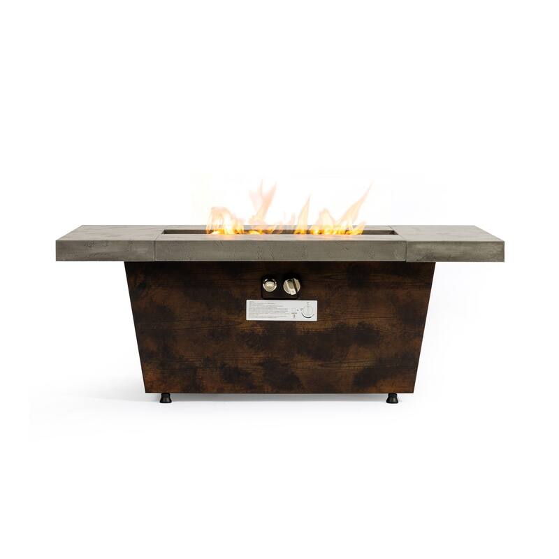 Rossetta Modern 42" Concrete Textured Gas Fire Pit, Outdoor Patio Table - Cement Grey - Natural Gas