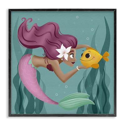 Stupell Mermaid & Fish Friends Framed Giclee Art Design By Sarah Hickman