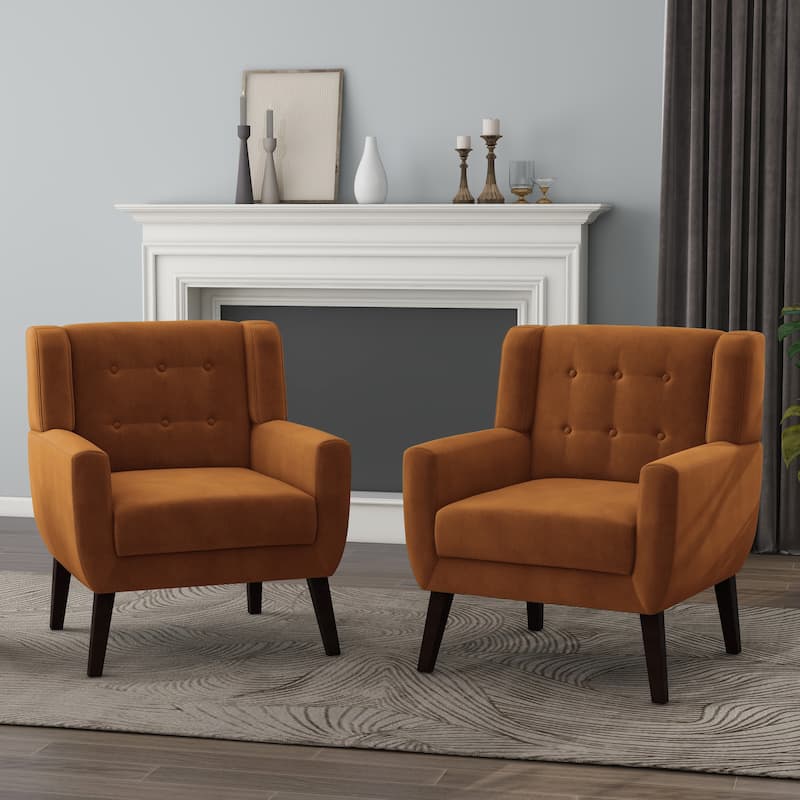 Velvet Upholstered Armchair Tufted Accent Chairs Set of 2 - Orange Velvet 2Set
