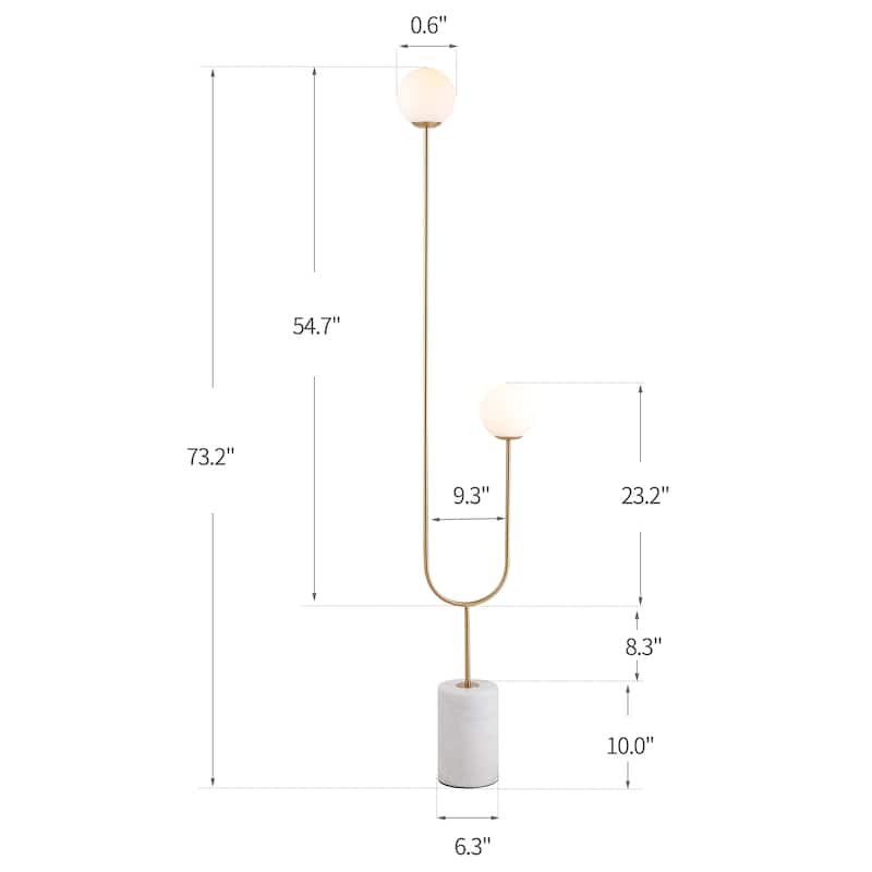 Nordic Marble Orb 2-Light LED Floor Lamp with Marble Base - Golden Modern Futuristic Style - White/Grey/Gold