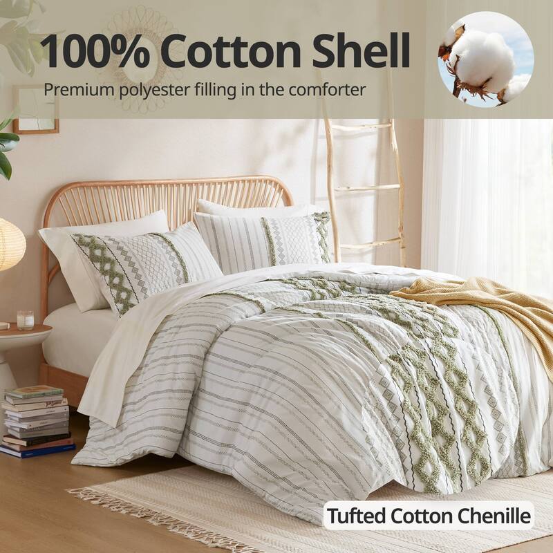 GDF Studio - Aruda Global Cotton Chenille Comforter Set with Tufted Detailing