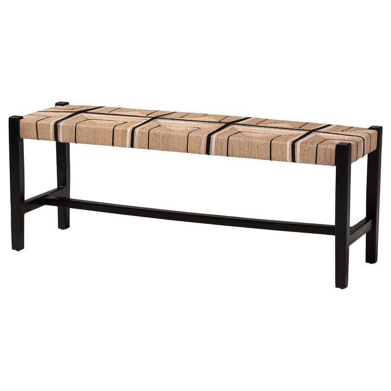 Prita Woven Paper Loom Bench with Mahogany Wood Frame - Handcrafted Accent Seating for Dining Room or Entryway