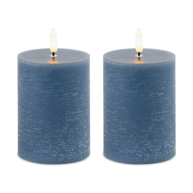 Set of Two Blue Flameless Pillar Candles