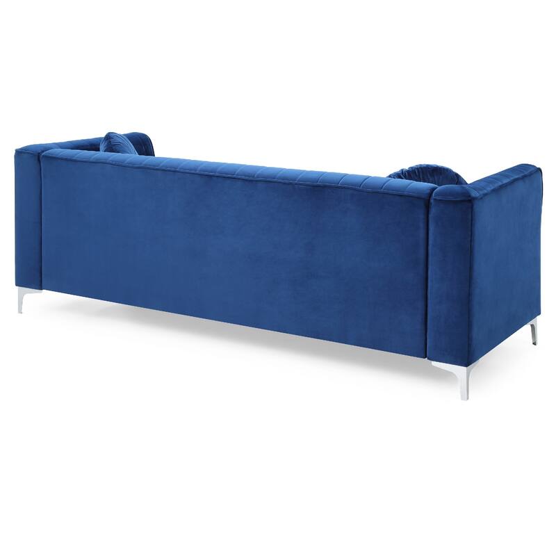 Channel Tufted Velvet 2-Seater Sofa with Throw Pillows - 87" - Blue