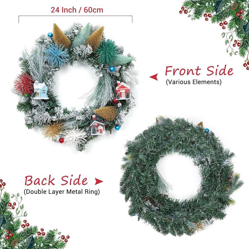24" Snow Frosted Christmas Wreath for Front Door Home Decor - N/A