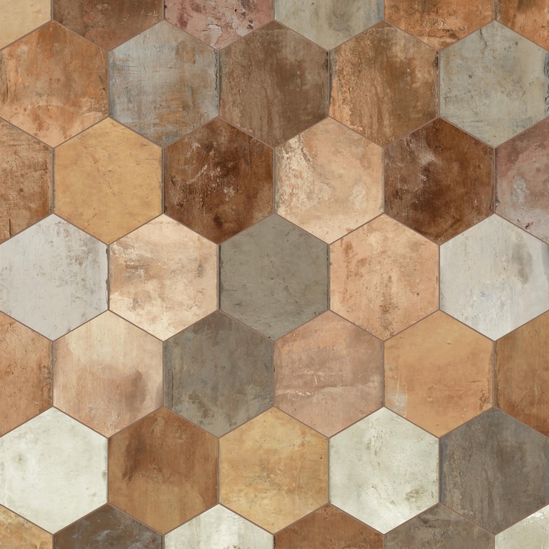 Merola Tile Terre Hex Rosso 9-7/8" x 11-3/8" Porcelain Floor and Wall Tile - Case (17 Tiles)