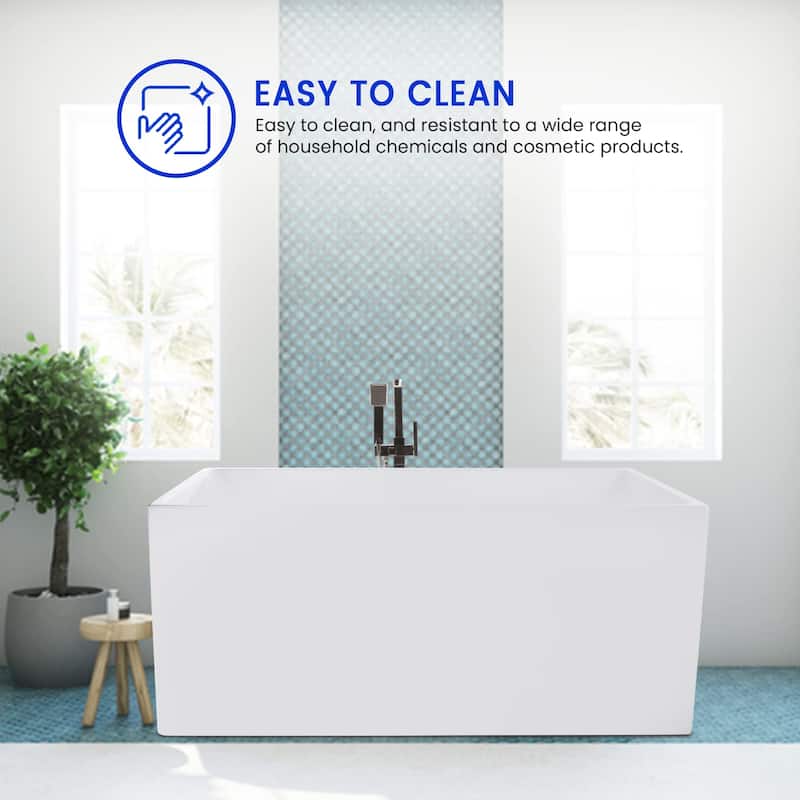 Vanity Art 55" x 29" White Acrylic Flatbottom Freestanding Bathtub