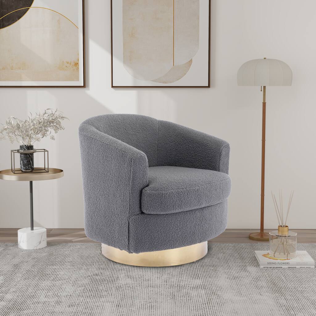 Boucle Swivel Accent Barrel Chair with Gold Base