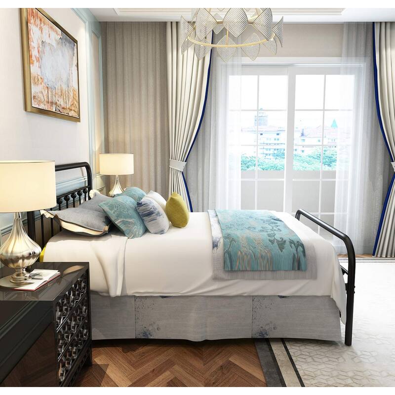 Black Metal Bed Frame Full Size with Headboard and Footboard Single Platform Mattress Base,Metal Tube and Iron-Art Bed（Full）