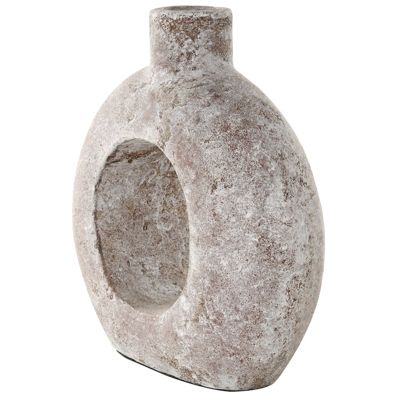 Ceramic Antique Style Textured Circle Donut Decorative Vase - Cream - Roche River Decor