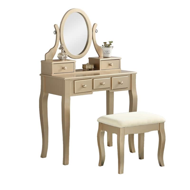 Vanity Dresser with Mirror and Stool Set Storage Drawers Luxury Furniture