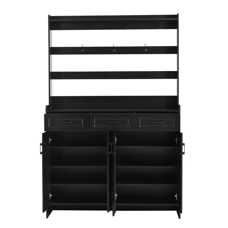 Roomfitters 51.2" Shoe Cabinet with Coat Rack, 4 Doors, 3 Drawers, 8 Shelves, Storage Organizer