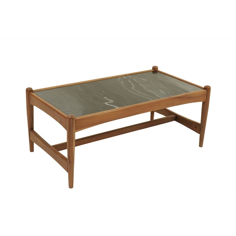 Belinda Genuine Marble Coffee Table - Genuine Black Marble Top / Walnut Base