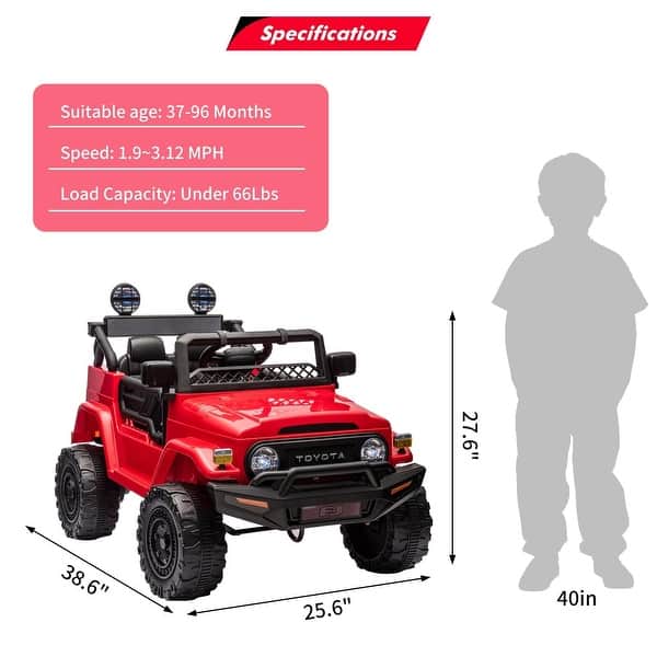 dimension image slide 3 of 5, 12V Battery Powered Electric Car，Licensed Toyota 12V Ride-On Truck for Kids with Remote Control