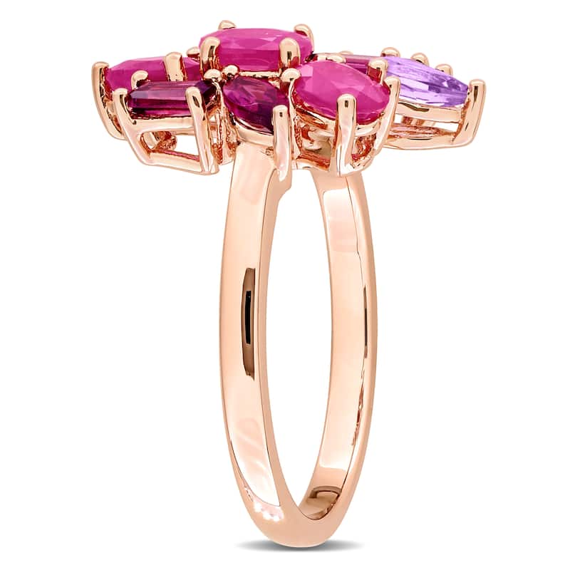 Miadora Multi-Shape Gemstone Floral Ring Sterling Silver