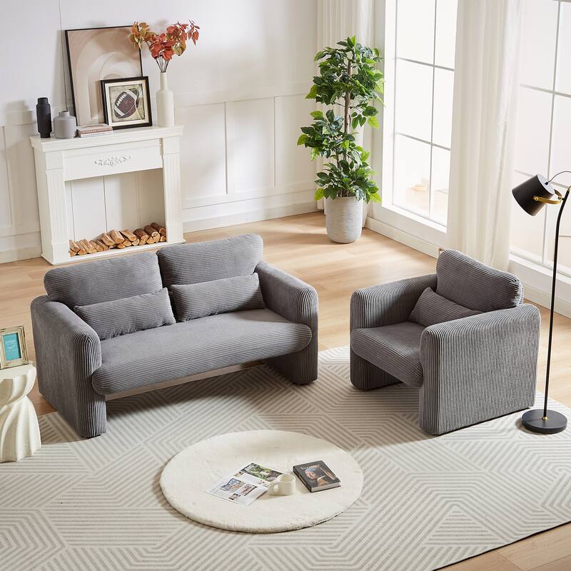Corduroy Fabric Free Combination Sofa Set w/Support Pillow