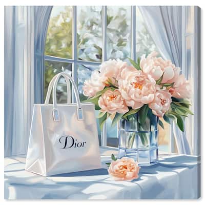 Bag and Peonies Canvas by Art Remedy, Gallery Wrapped