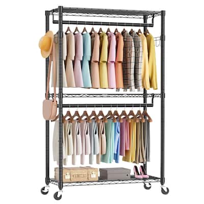 Rolling Clothes Rack, Heavy Duty Garment Racks 3 Tiers Portable Adjustable Wire Shelves with Wheels