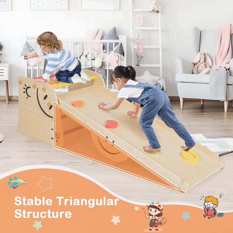 Costway Wooden Climbing Toy Triangle Climber Set of 2 with Seesaw - See Details