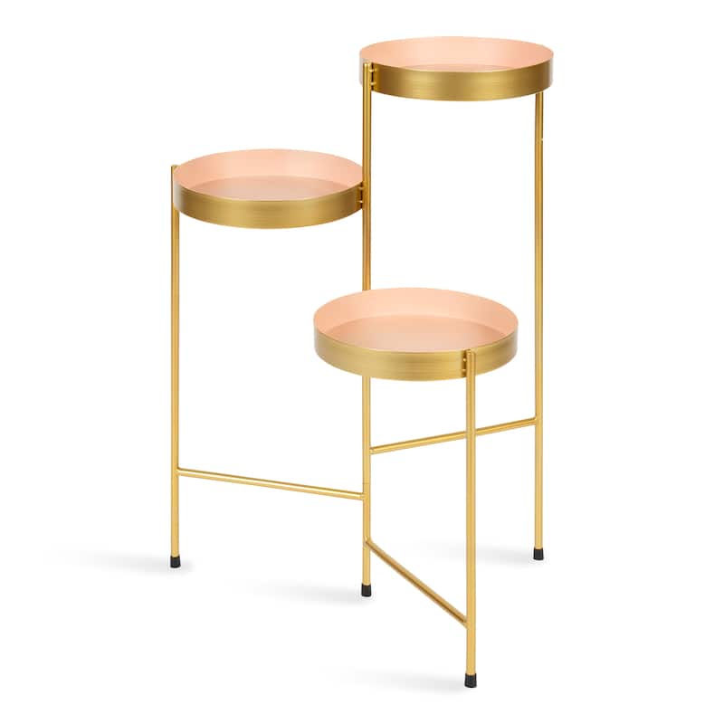 Kate and Laurel Finn Metal 3-tier Modern Plant Stand - 16x21x30 - Pink/Gold