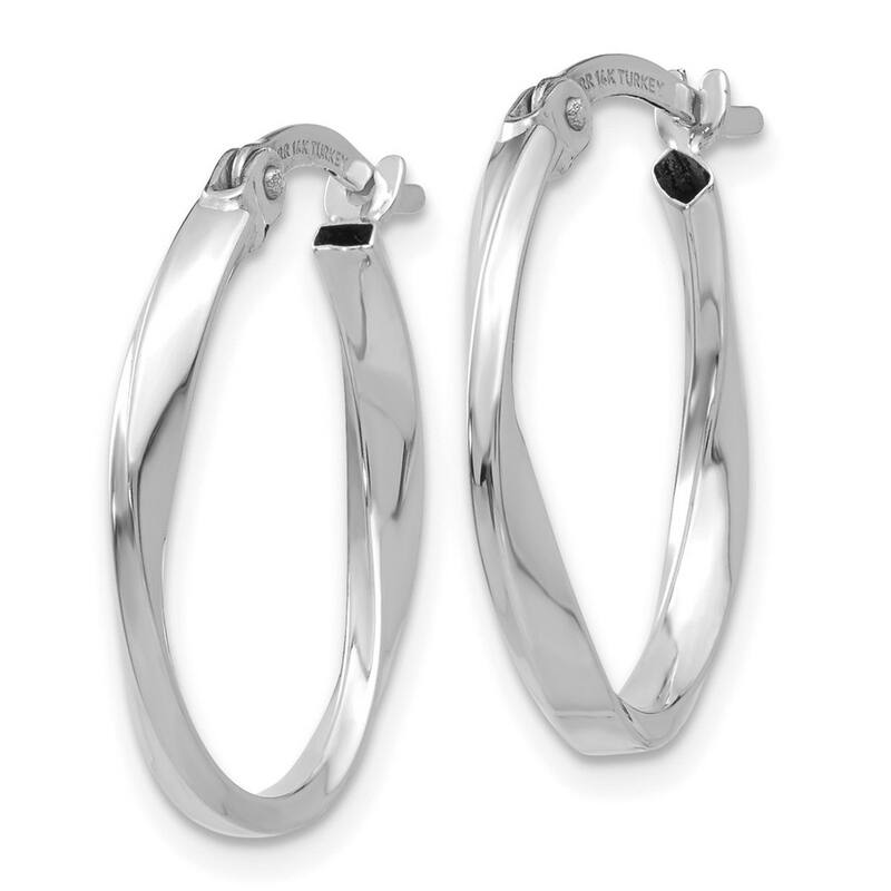 14k White Gold Twist Motif Oval Shape Hoop Earrings main image 1