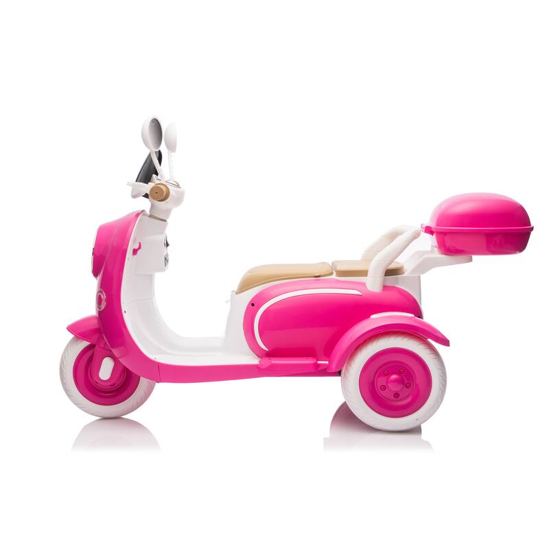12V Kids Electric Motorcycle, 3 Wheels Ride On Scooter with USB,Bluetooth,Lights,Storage Box, 2 Seats Dual Motor Motorbike
