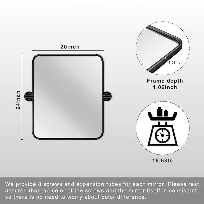 Rectangle Bathroom Tilting Vanity Wall Pivot Mirror, with Rounded Corner Design