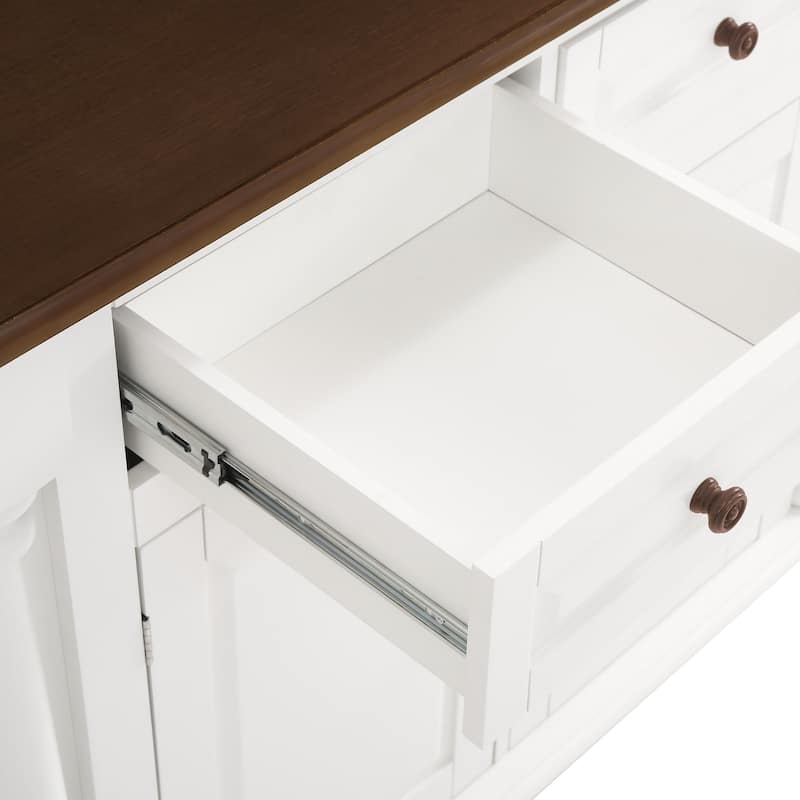LUE BONA Kitchen Island Car With Solid Wood Top, Rolling Kitchen Trolley Cart with Large Storage Cabinet - N/A