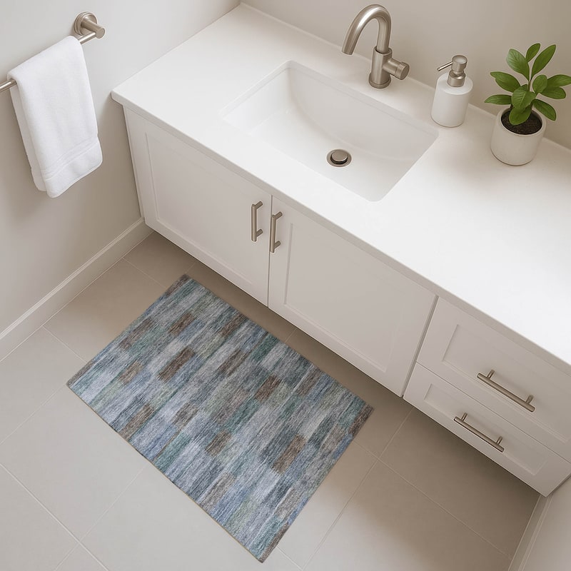 Premium Washable Super Soft Geo Stripe Mayfield Rug - Blue - 1'8" x 2'6"