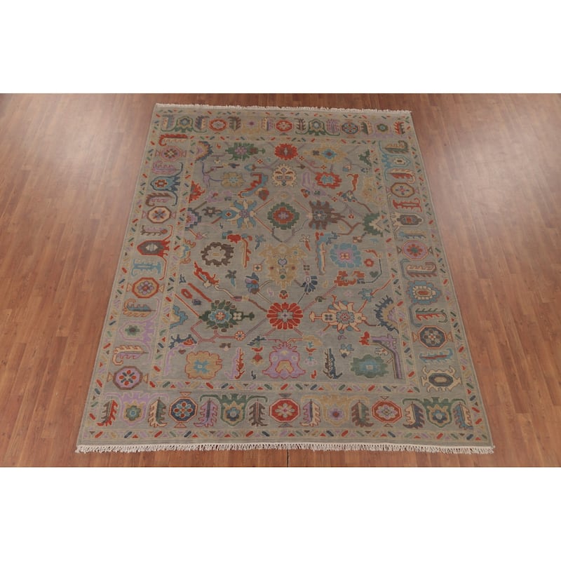 Oushak Area Rug Handmade Transitional Grey Wool Carpet - 7'10"x 9'11"