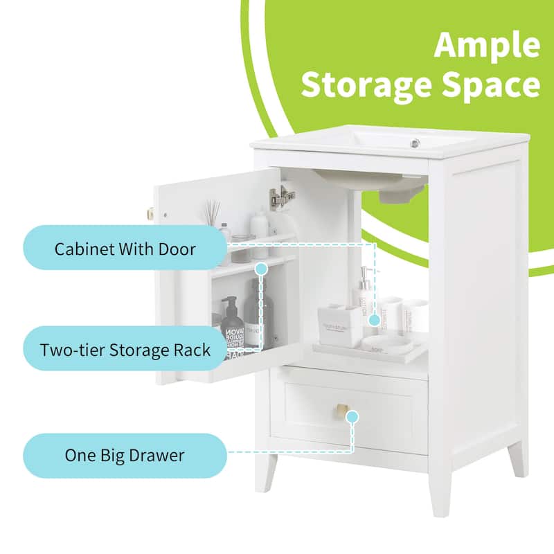 Bathroom Vanity with Top Sink, Vanity Cabinet with Soft Closing Door, Bathroom Vanity Set with Storage Rack and Drawer