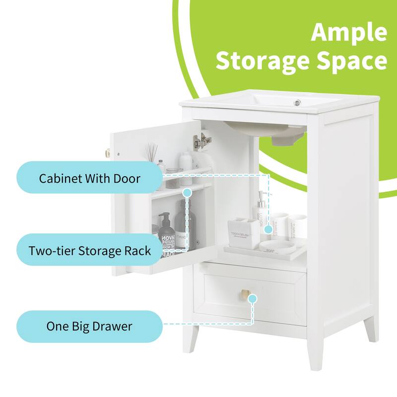 Compact 20" Bathroom Vanity with Sink, Soft Closing Door, Storage Rack & Drawer, Modern MDF Cabinet