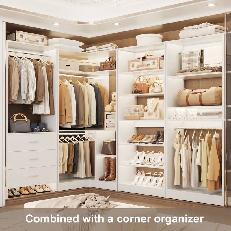 Set of 3 Closet Organizer with Drawers and Shoe Rack, Freestanding Closet System for Bedroom or Walk-in Closet