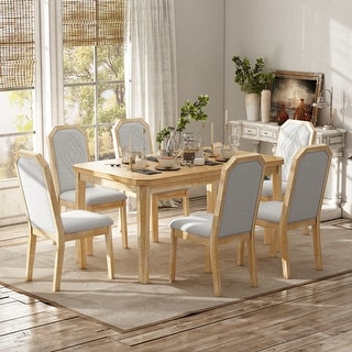 7-Piece Farmhouse Dining Set Classic Rustic Table and 6 High-Back ...