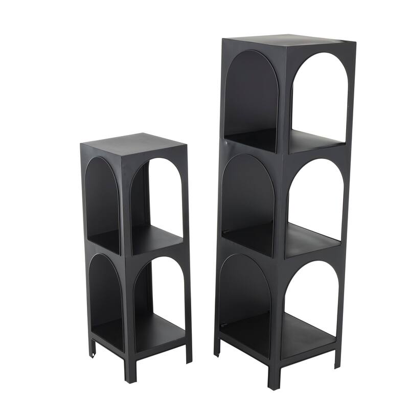 Metal 2 and 3 Shelf Shelving Unit with Arched Openings - Set of 2 Black - Roche River Decor - 13"W x 13"L x 47"H
