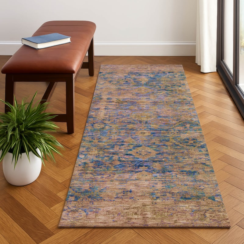 Premium Washable Super Soft Vintage Traditional Mayfield Rug - Navy - 2'3" x 7'6"