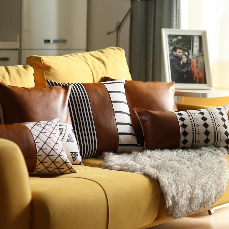 Decorative Vegan Faux Leather Throw Pillows Set of 2