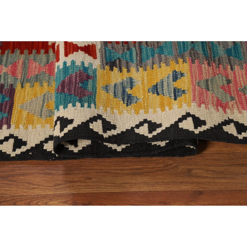South Western Style Kilim Area Rug Hand-Woven Wool Carpet - 8'4" x 9'8"