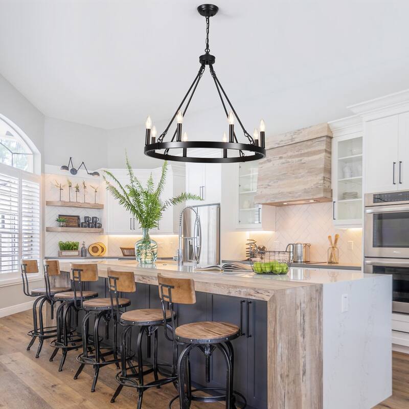 8-Light Candlestick Wagon Wheel Chandelier Linear Chandelier Lighting for Kitchen Island