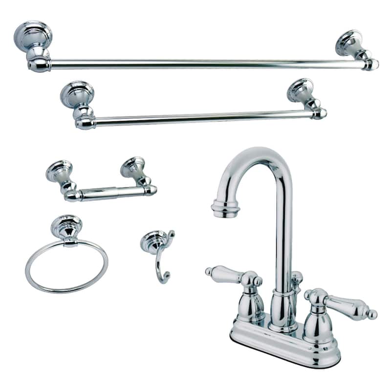 Traditional 4 in. Bathroom Faucet with 5-Piece Bathroom Hardware Combo - Polished Chrome