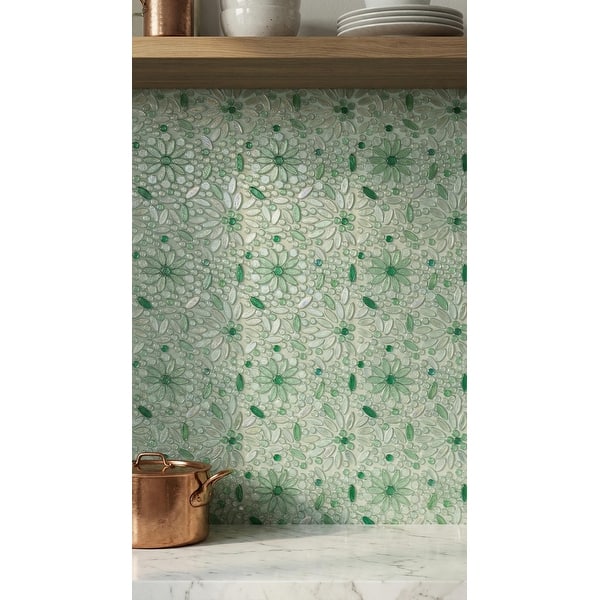 slide 2 of 11, ES STONE - Floral Pattern Glass Mosaic Tile - Decorative Wall & Backsplash Tile - Case (10 Sheets)