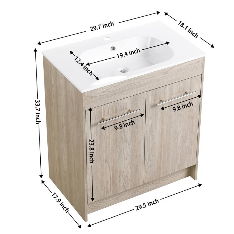 Bathroom Vanity With Sink In 30 Inch, Freestanding Bathroom Vanity With Soft Close Door