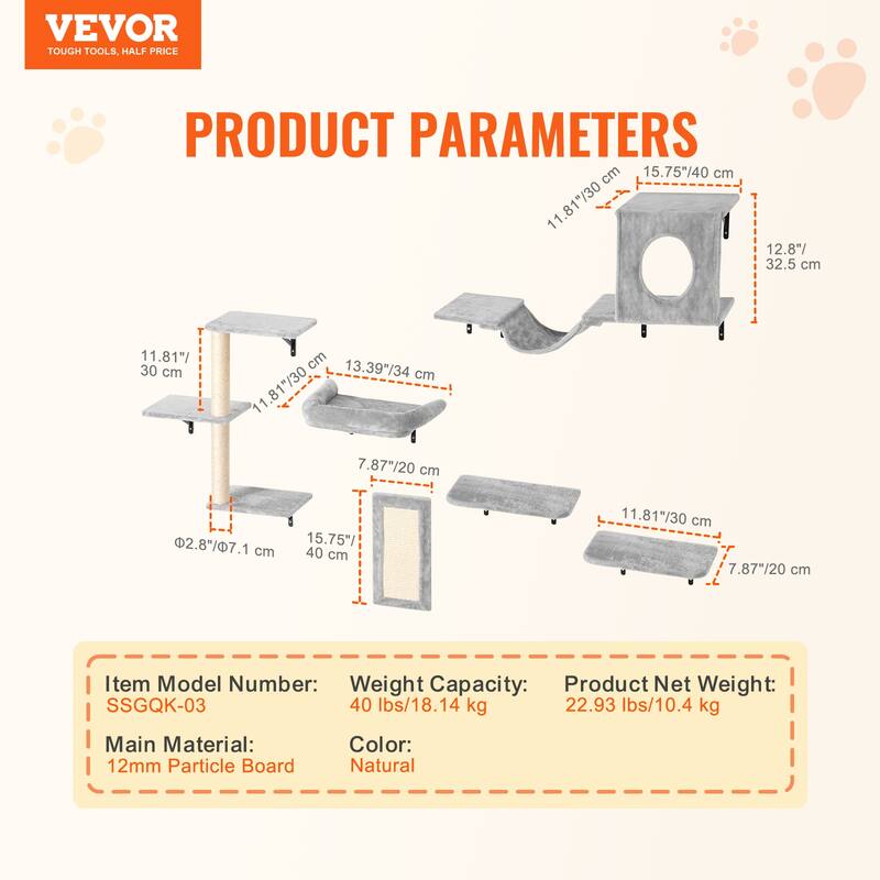Wall Mounted Cat Shelves, Cat Wall Shelves and Perches with Jumping Boards, Hammock, Sofa, Cat Tree & Cat Grip