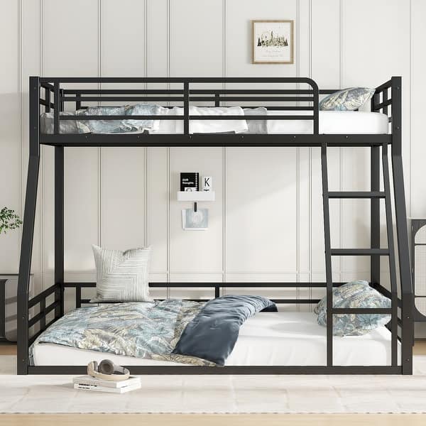 slide 2 of 6, Metal Twin XL over Queen Floor Bunk Bed Frame with Noise-Reduced Design Black - Twin XL