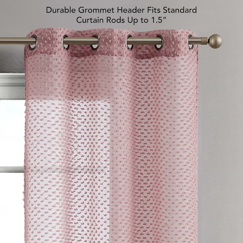 Creative Home Ideas Mia Embellished Sheer Grommet Window Curtain Panel Pair with Tiebacks,
