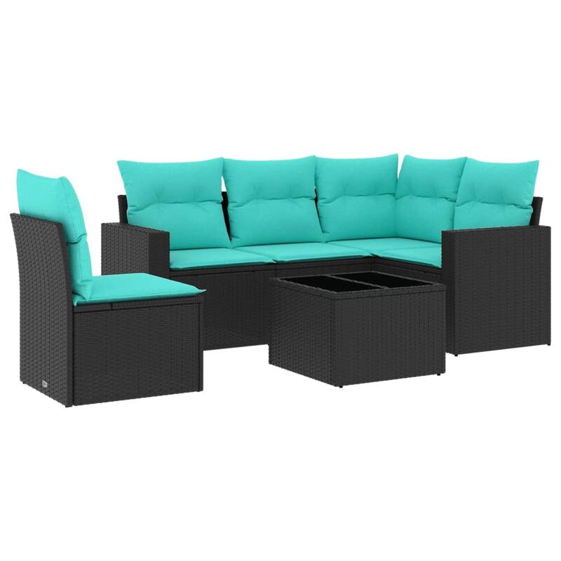 vidaXL 5/6 Piece Patio Sofa Set with Cushions Black Poly Rattan - 24.4" x 24.4" x 27.2"